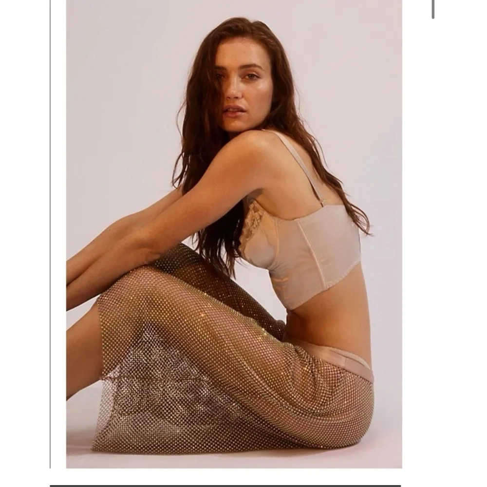 Free People Intimately Filter Finish Rhinestone Long Sheer Shorts Tan XS